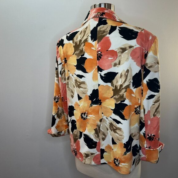 Alfred Dunner Women's Black Peach Floral Open Jacket - Size 12P - Picture 4 of 5